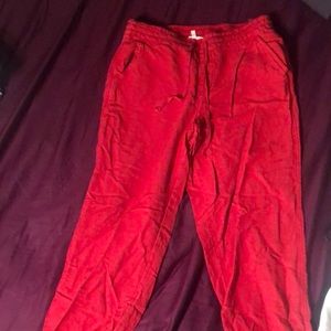 Maurice red joggers, cozy pants